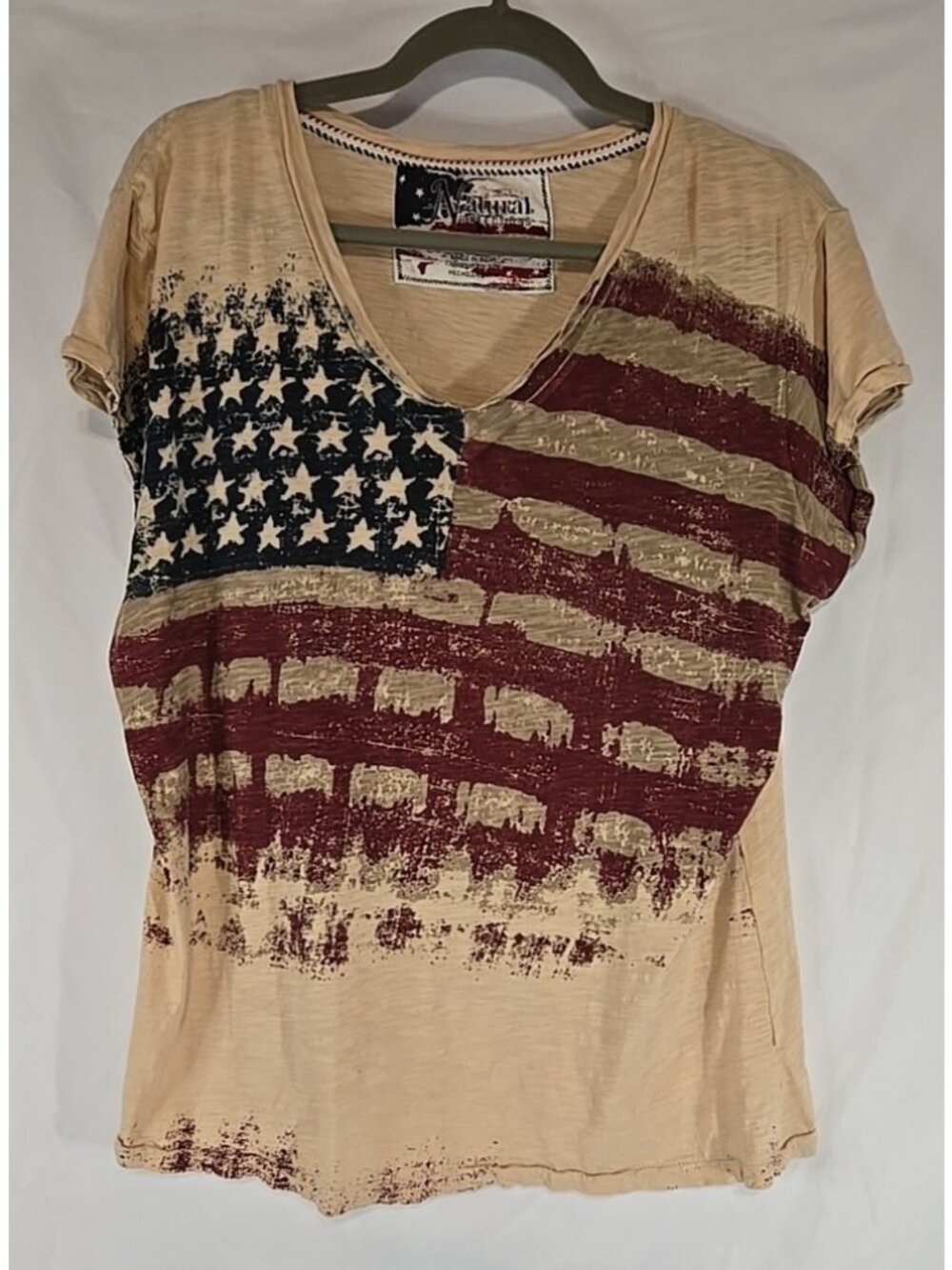 Natural Reflections Women's Beige Flag Print T-shirt Size XL